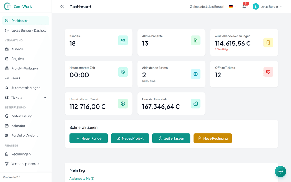 Zen-Work Dashboard Vorschau