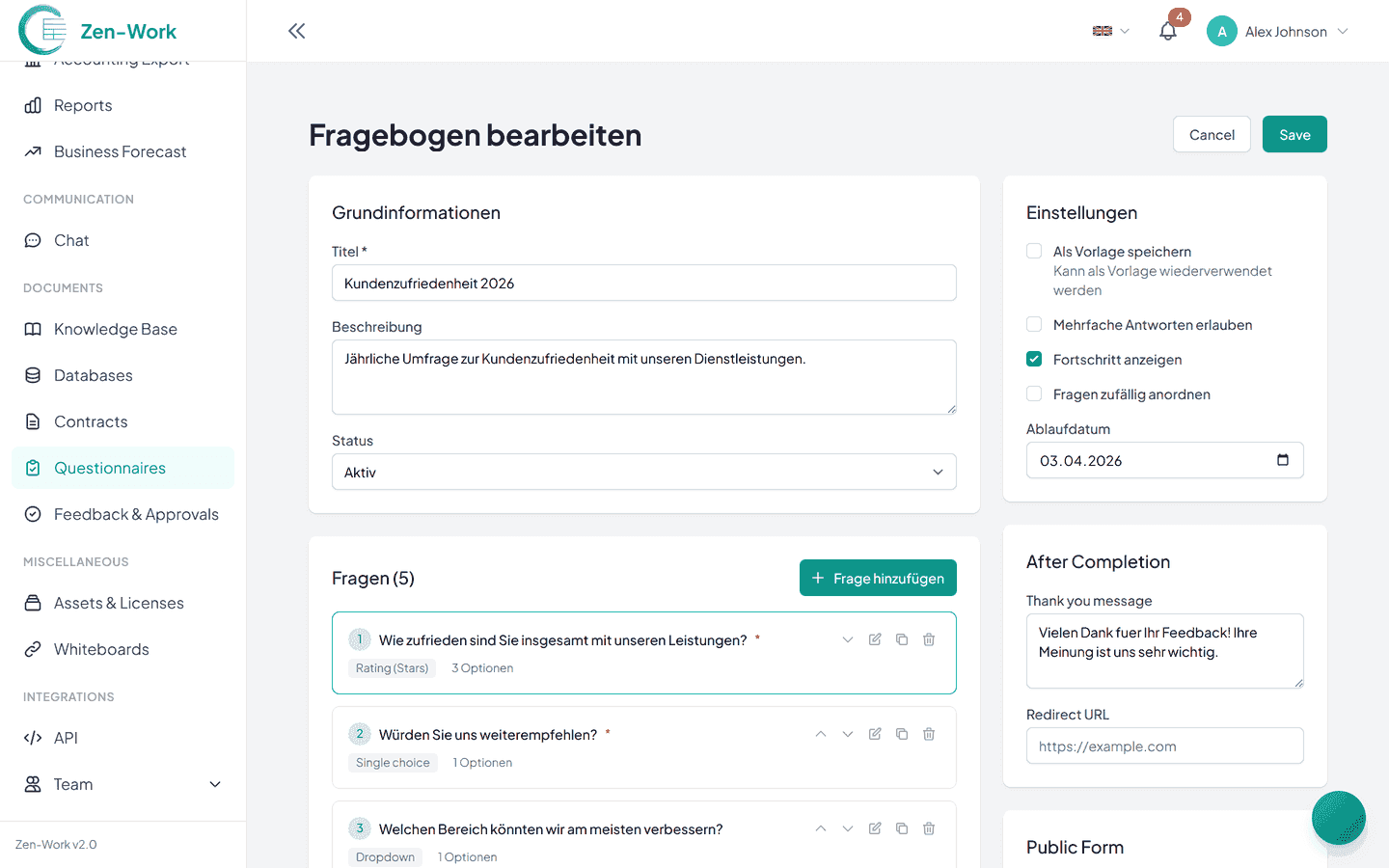 Create Questionnaire